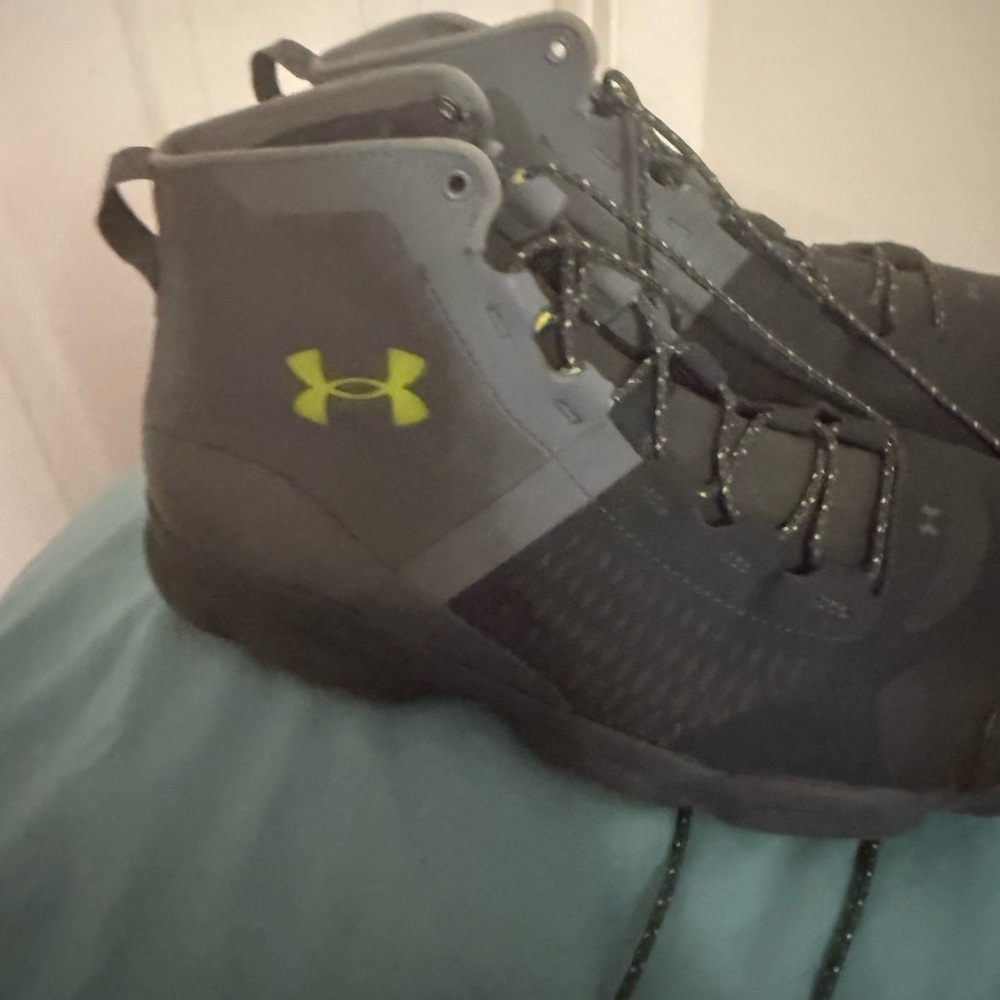 Under Armour Black and Gray High-Top Shoes with Yellow Logo